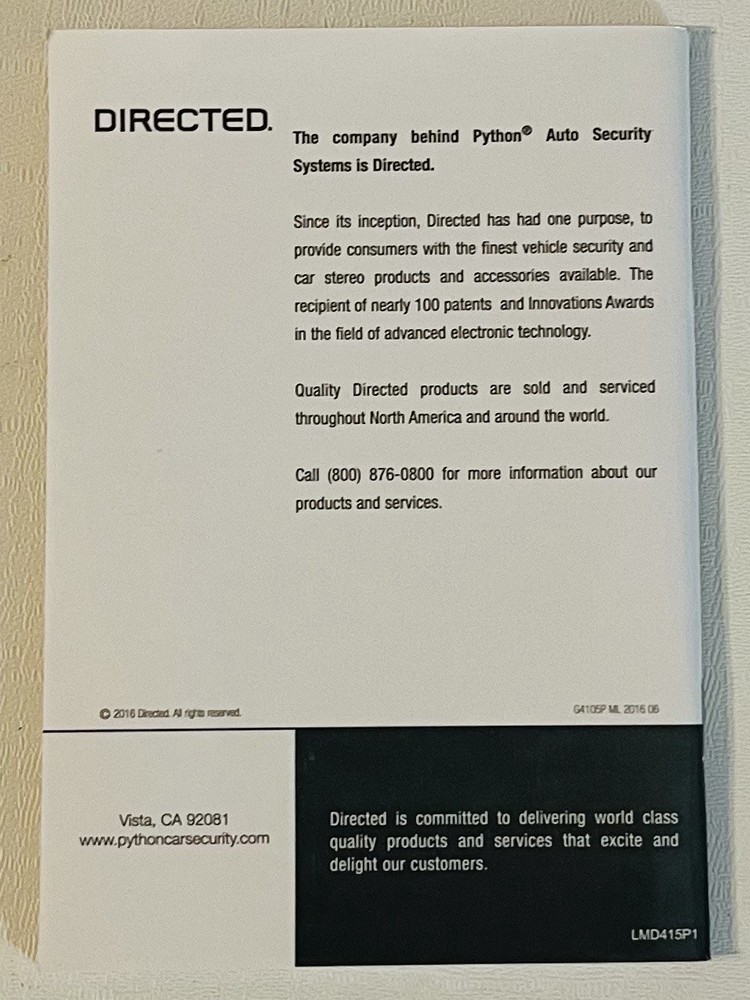 4105P Python 1-Way Remote-Start System Owners Guide Manual.