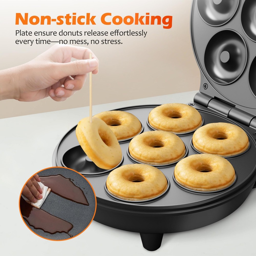 Mini Donut Waffle Cake Maker, 7 Slots Home Baking Machine, Great for Breakfas...