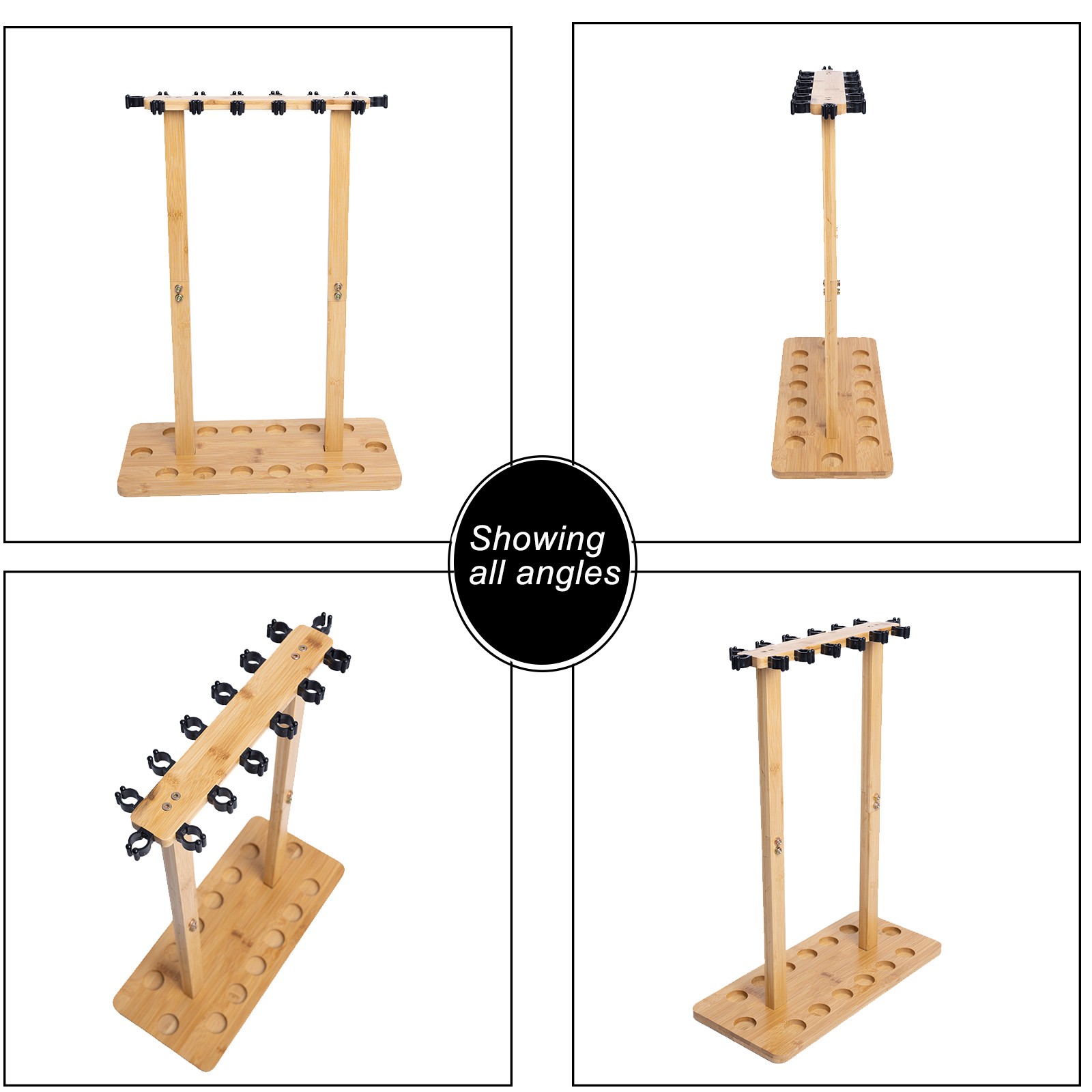 Fishing Rod Storage Racks, 100% Wood Floor Stand Fishing Pole Holders of 14 Rods