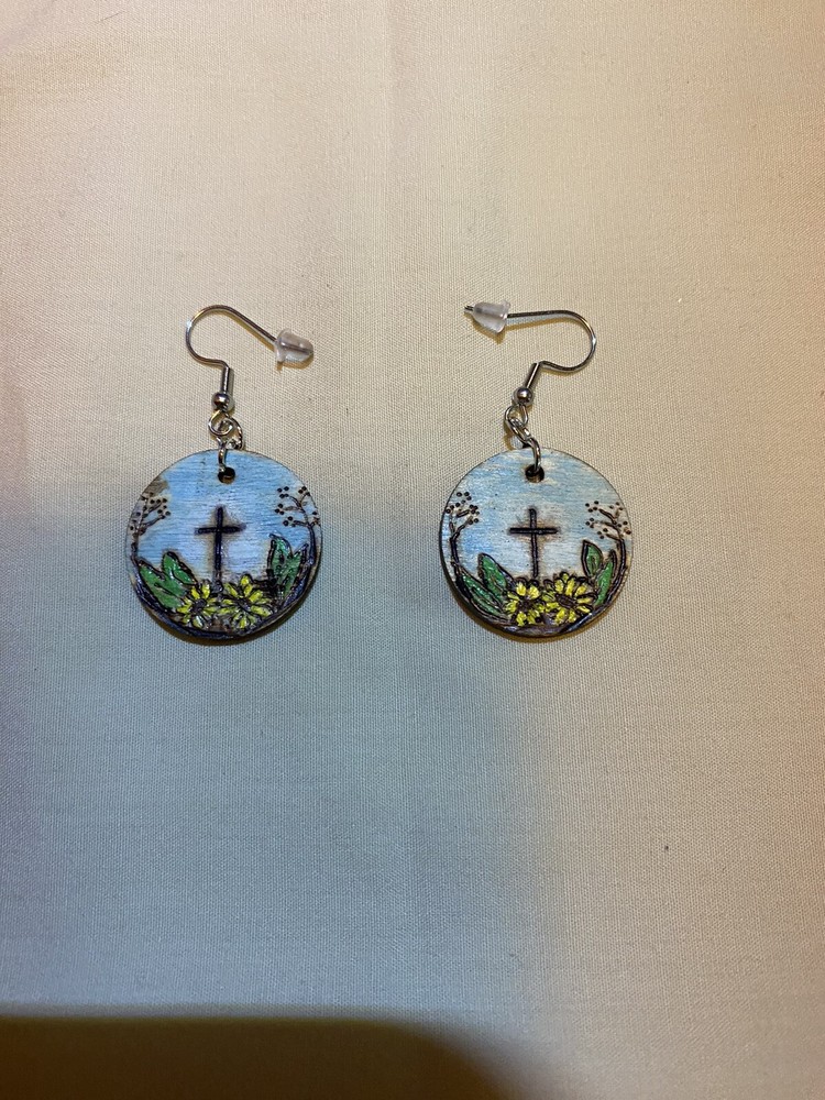 hand crafted earrings cross with floral