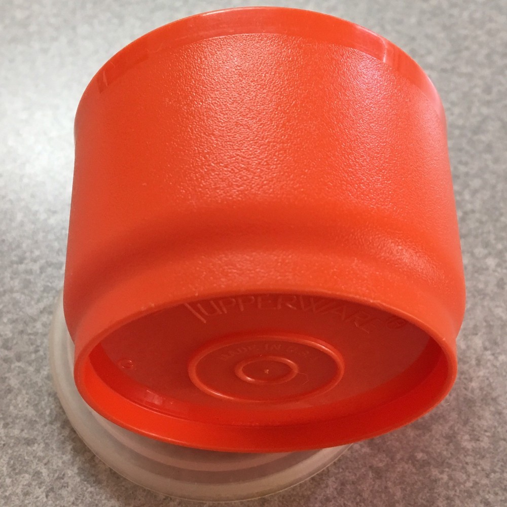 VTG TUPPERWARE Orange Stackable Snack Cup & Lid. Cup: 1229-13, Lid: 297-57.