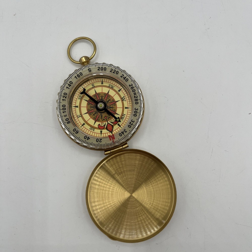 Vintage Style Brass Pocket Compass Nautical Flip Lid Working Compass Gift Loop