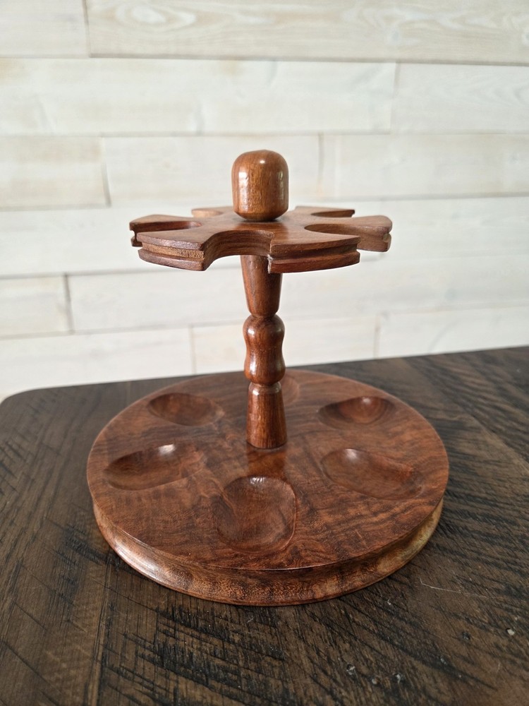 Vintage Beautiful 6-Pipe Solid Hardwood Smoking Pipe Rack, Handmade Solid!