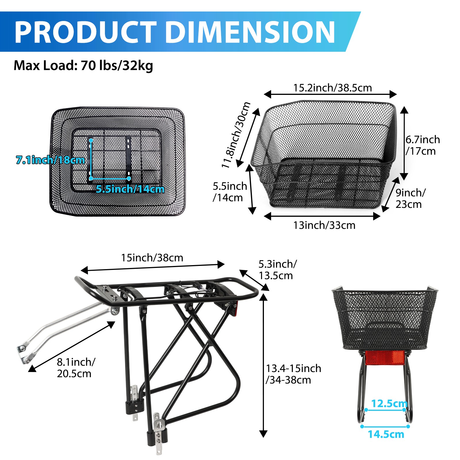 Bicycle Rear Cargo Rack Carrier Bracket Luggage Pannier Cycle Seat w/Rear Basket