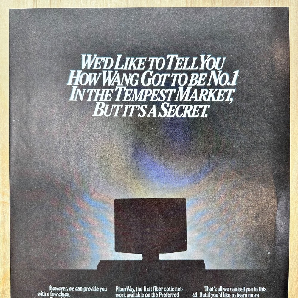1986 Wang Laboratories Tempest Computer System Vintage Print Ad Technology