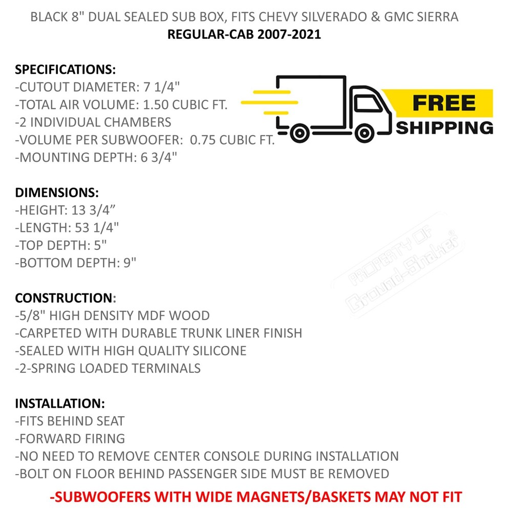 Chevy Silverado 8" Dual Sub Box Regular Cab / Single Cab Ground Shaker