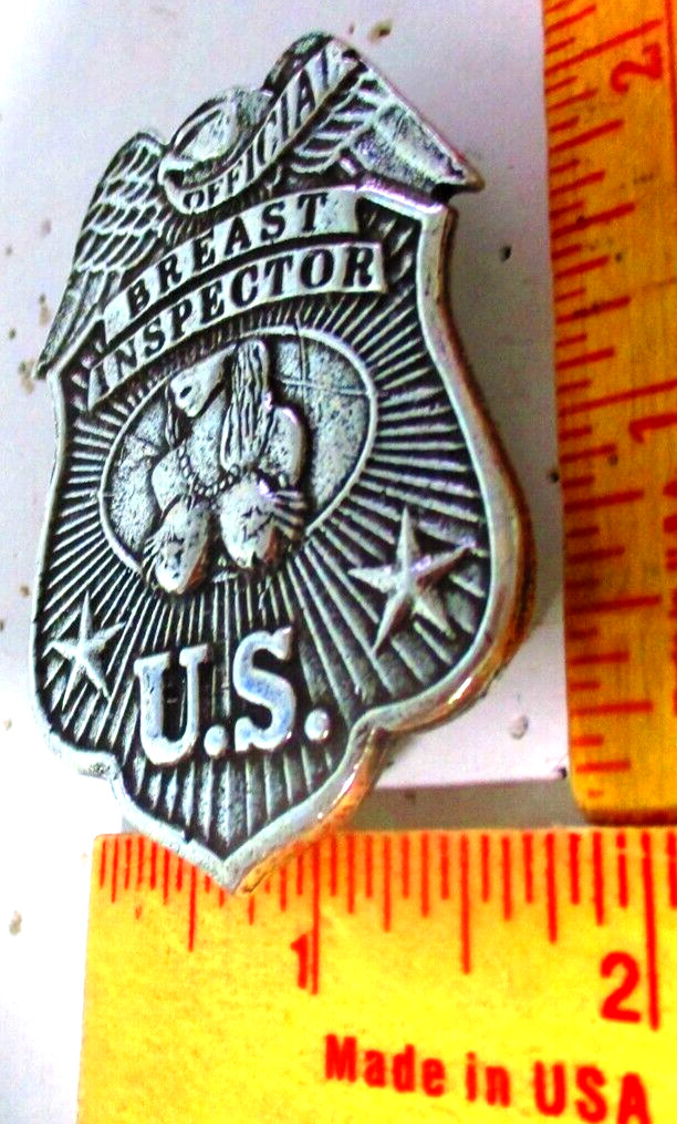 Breast Inspector badge pin vintage collectible old biker vest hat pinback large