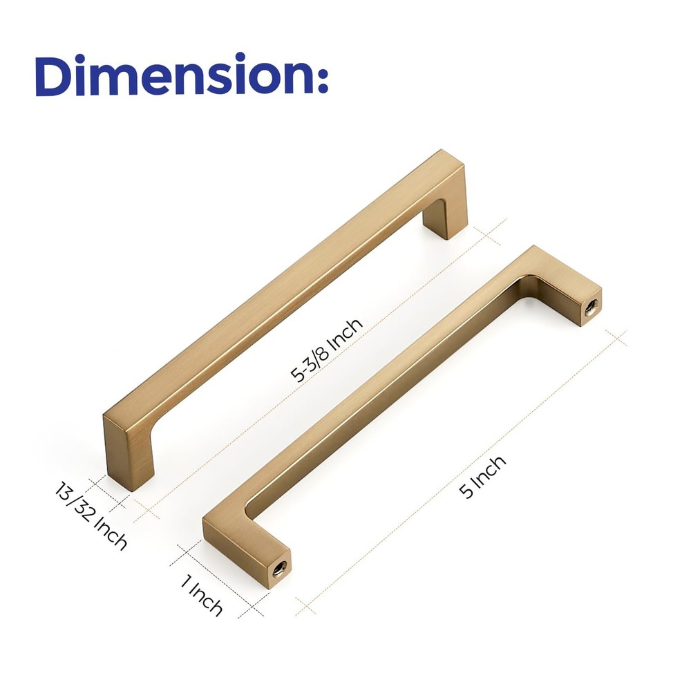 5 Pack Solid 5 Inch Square Cabinet Handles - Champagne Bronze Pulls for Drawe...
