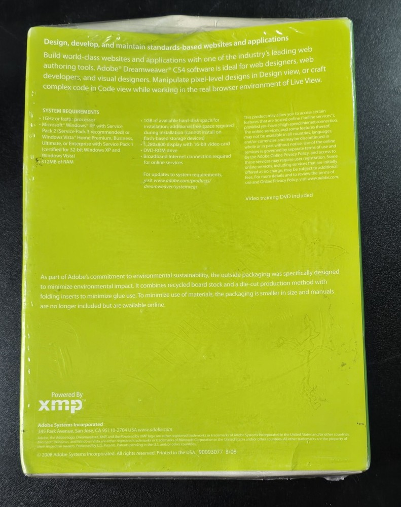 Adobe Dreamweaver CS4 Windows version Brand New Sealed BOX DENT