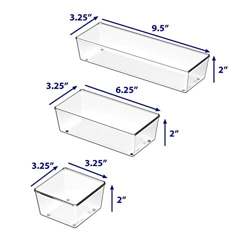 Clear Plastic Desk Drawer Organizers - 6 Pack Assorted/Large