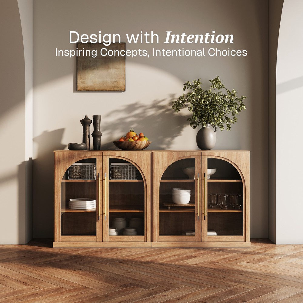 Set of 2 Modular Sideboard with Storage, Camel/ Ebony