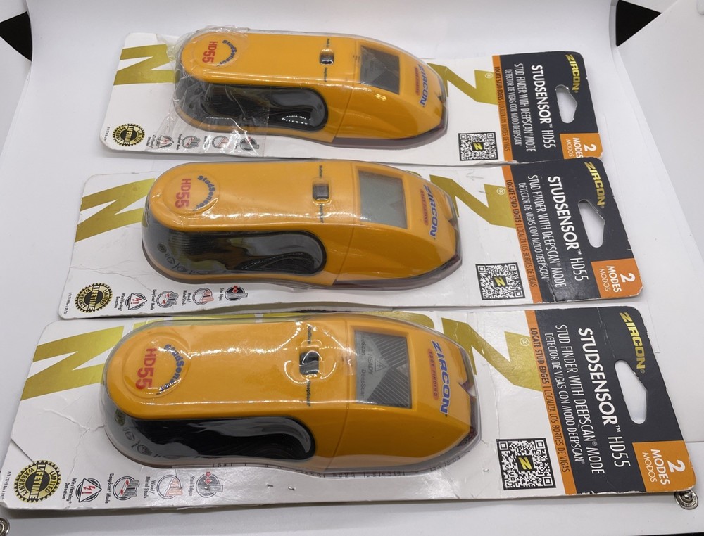 3 PACK - Zircon StudSensor HD55 Stud Finder w/ Deepscan Mode - Yellow