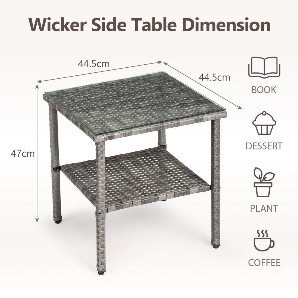 Square double layer glass tabletop gray gradient rattan