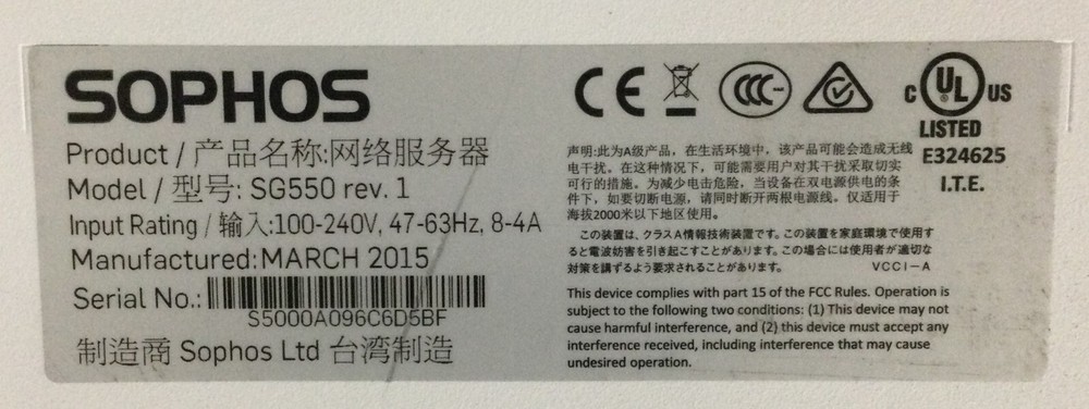 Sophos SG 550 Rev.1 Multi-function LCD Module VPN Firewall Security Appliance