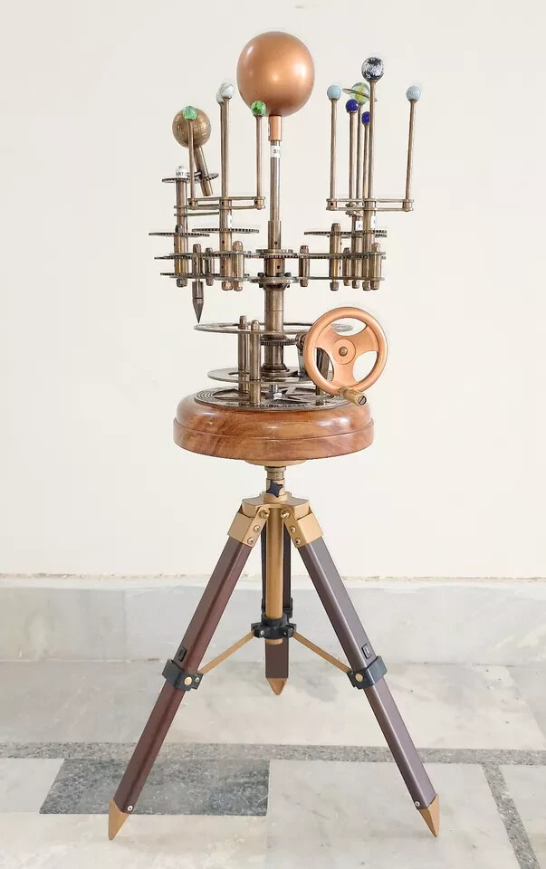 Solar System Celestial Model Fully Functional Antique Look Orrery Saturn Tripod