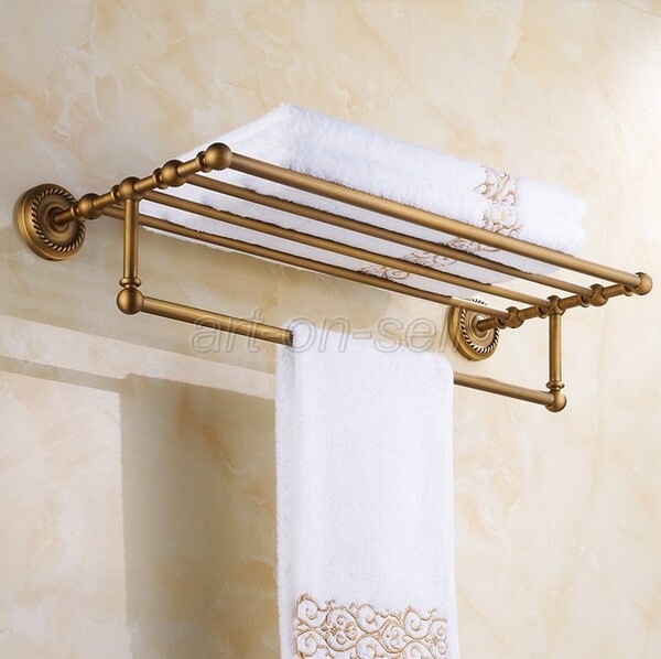 Antique Brass Bathroom Accessory Towel Rail Holder Storage Rack Shelf Bar