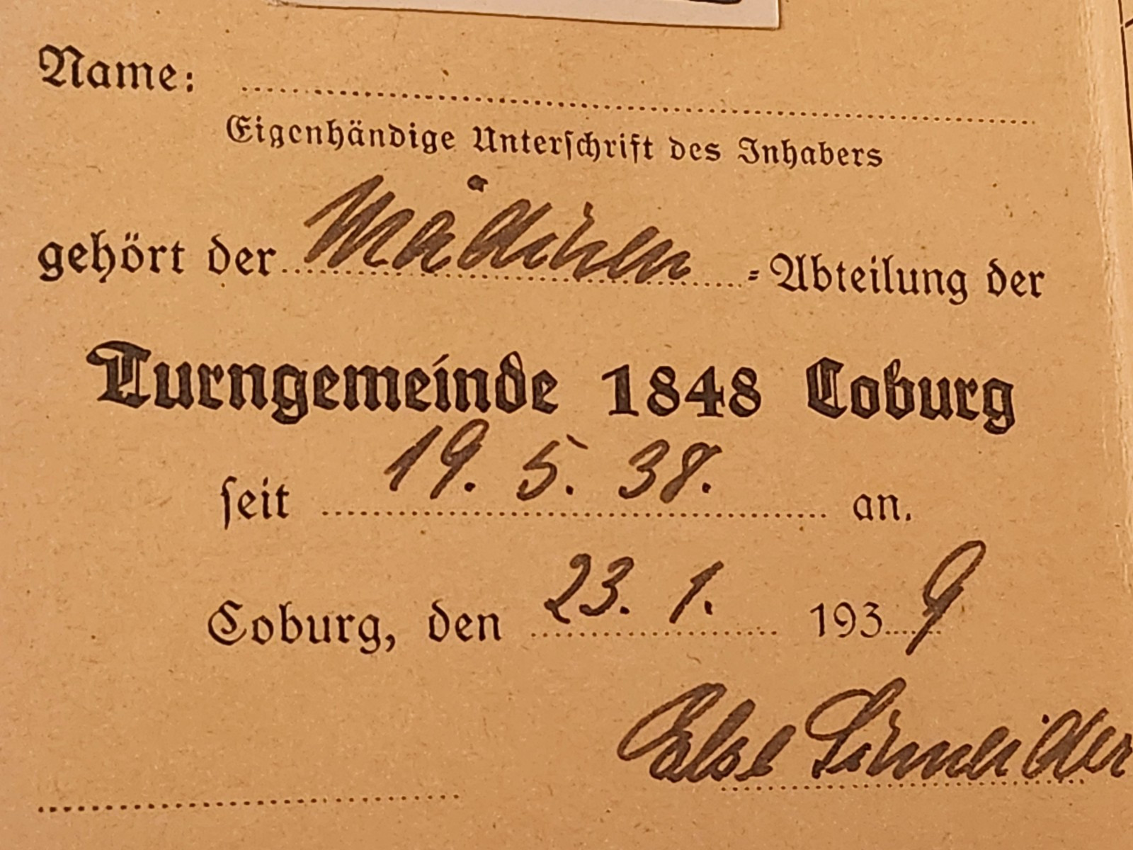 WW2 Germany. Gymnastics community Coburg 1938. Rare.