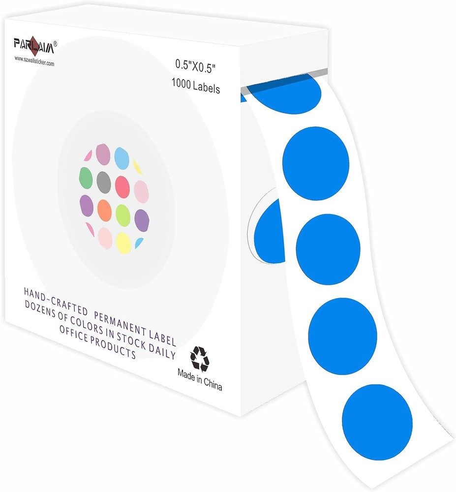 PARLAIM 1/2 Inch Round Permanent Color-Code Dot 1 Roll-1000 Pack, Blue
