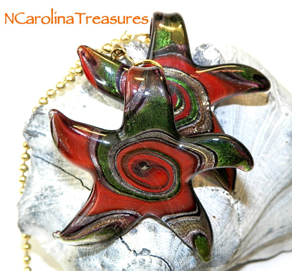 GLASS CEILING FAN LIGHT SWITCH PULL STARFISH RED GREEN VORTEX STAR LARGE PAIR