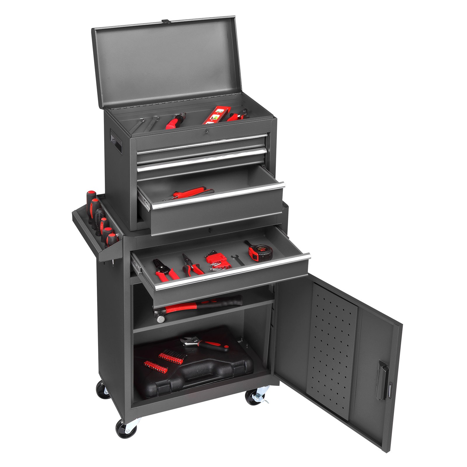 Rolling Tool Chest Tool Organizer Box with Lockable Wheels & Detachable Top NEW