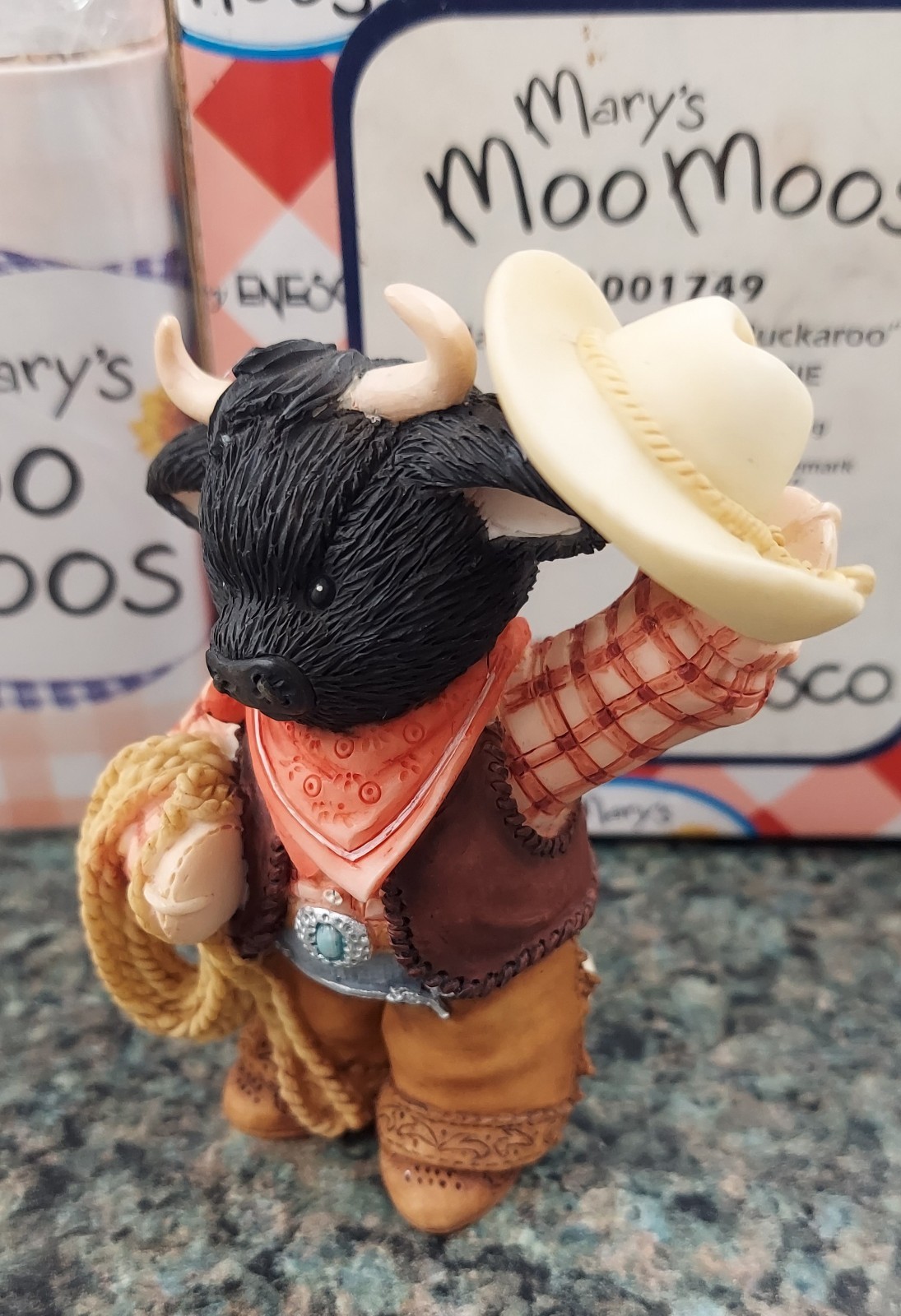 Vtg Mary’s Moo Moos Figurine RARE Hat's Off To Moo, Buckaroo! NIB