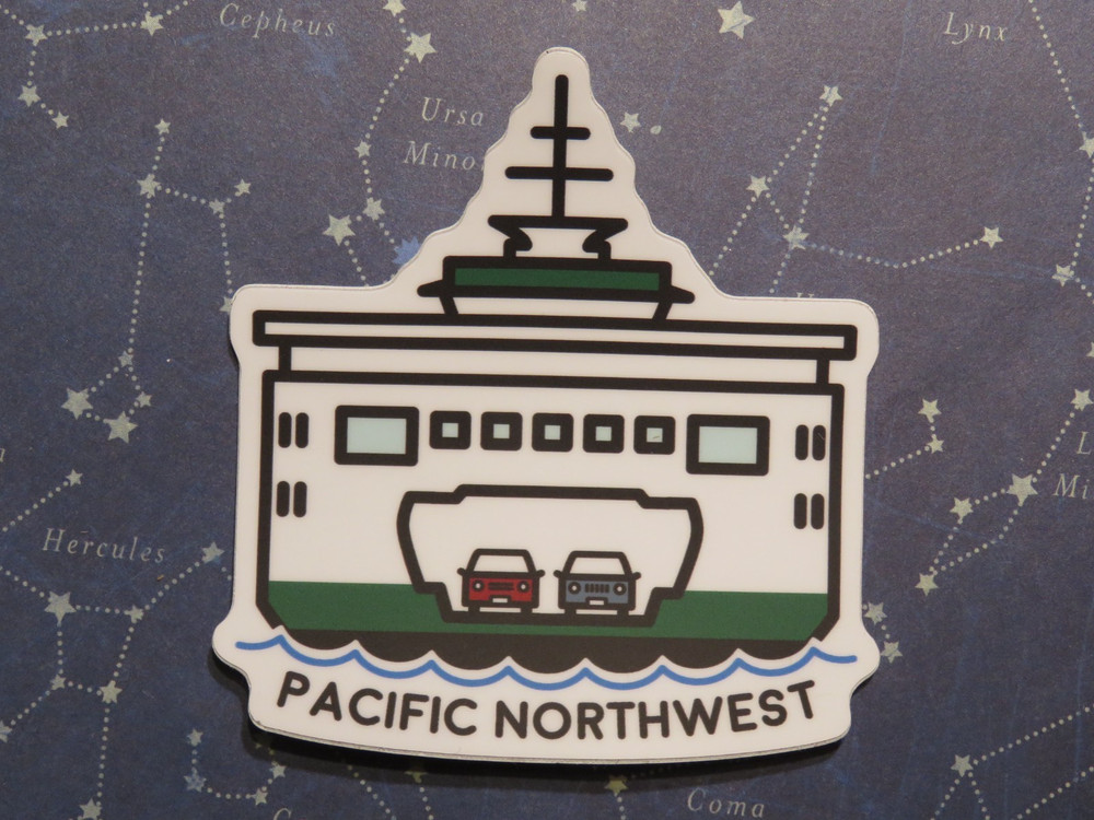 3" Cool STICKER ~ PACIFIC NORTHWEST, Washington State ~ Car Ferry Design