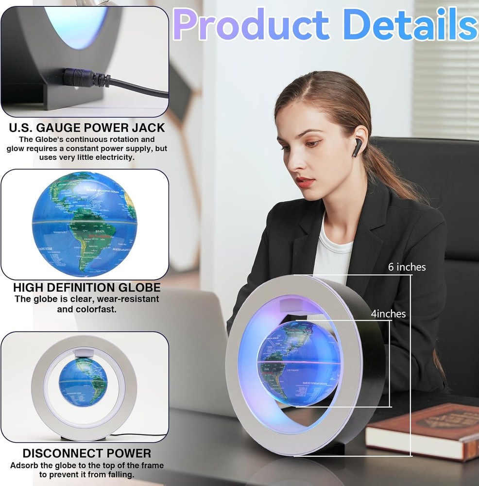 Magnetic Levitating Globe Floating Globes, O Shape Levitation Globe with Multico