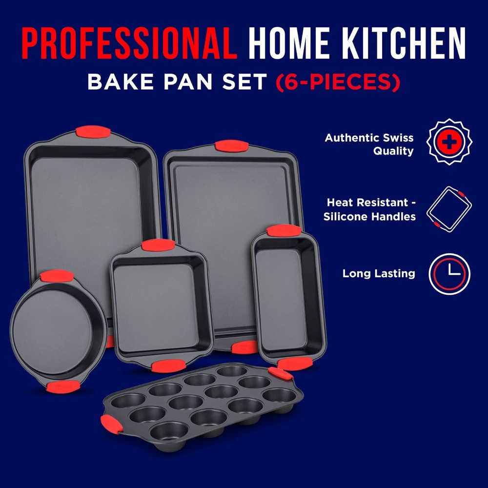 Baking Set – 6 Piece Kitchen Oven Bakeware Set – Deluxe Non-Stick Black Coating