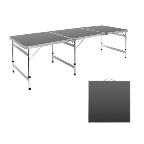 Camping Table Folding Table Large 3 Adjustable Height Portable 6FT Black