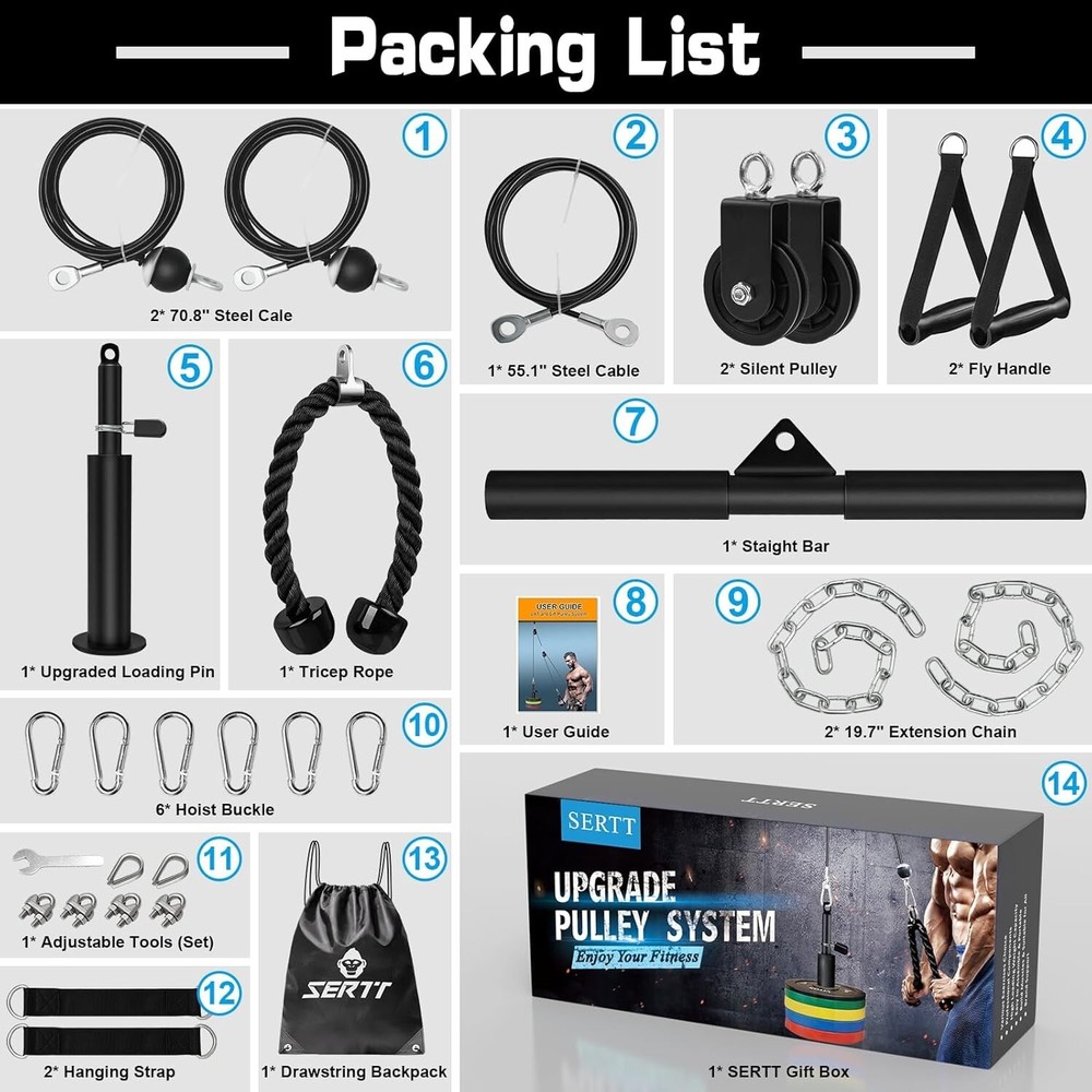 Versatile Weight Cable Pulley System - 149.69 kg Capacity with DIY Components