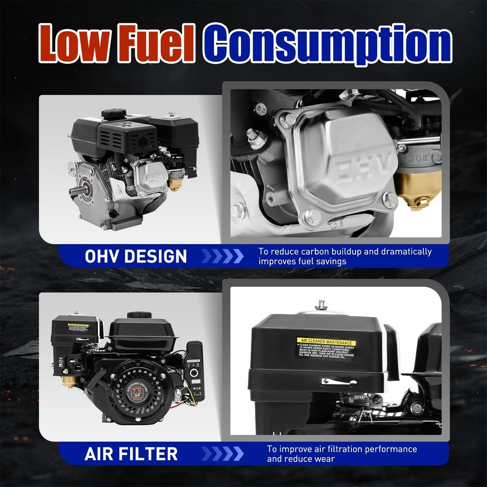 7.5HP 4 Stroke Gas Engine 210CC OHV Horizontal Pull Start Multi-Use