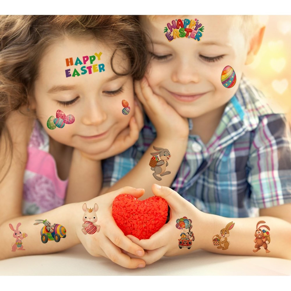 UVUXO Easter Temporary Tattoos for kids 4.7" X 2.7", easter tattoos