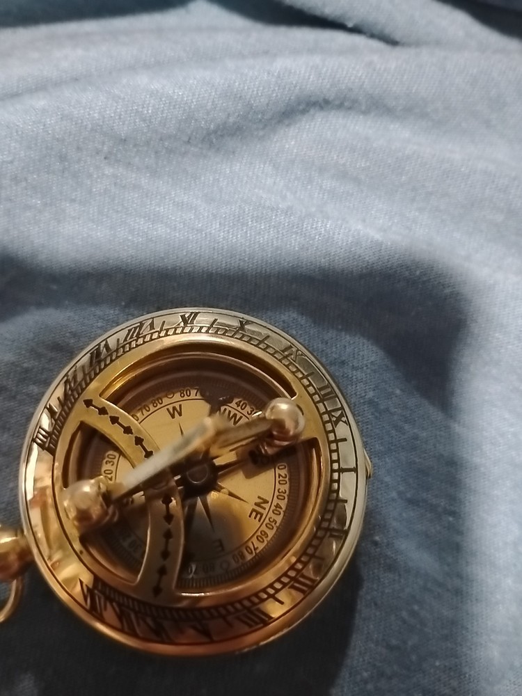 Brass Tone Compass W Wooden Case