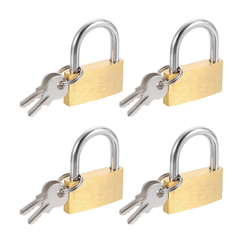 4Pcs Solid Brass Padlock with Key 1-1/4" Wide Body Small Locks Lock
