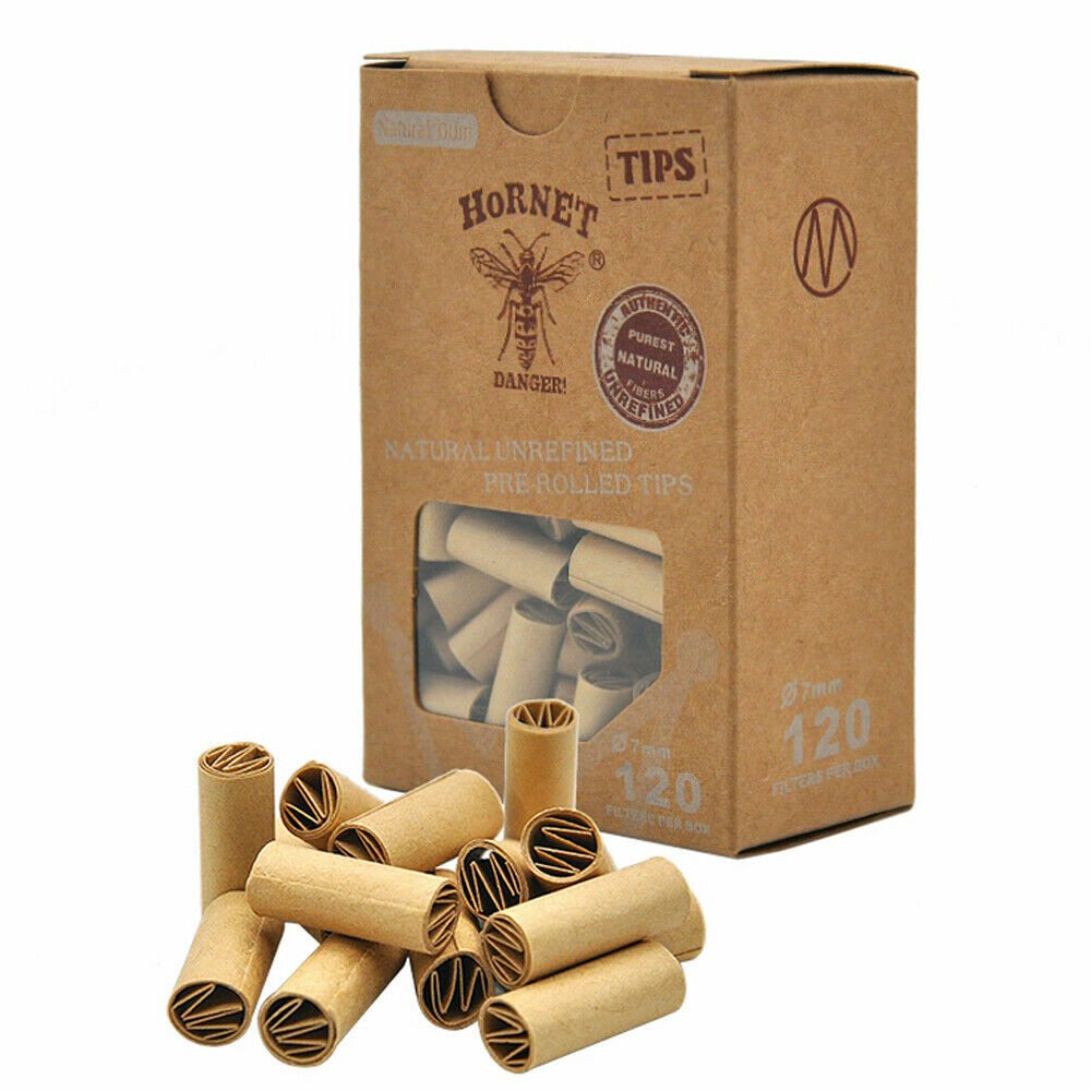 120x/box Pre Rolled Natural Unrefined Cigarette Filter Rolling Paper Tips 7mm
