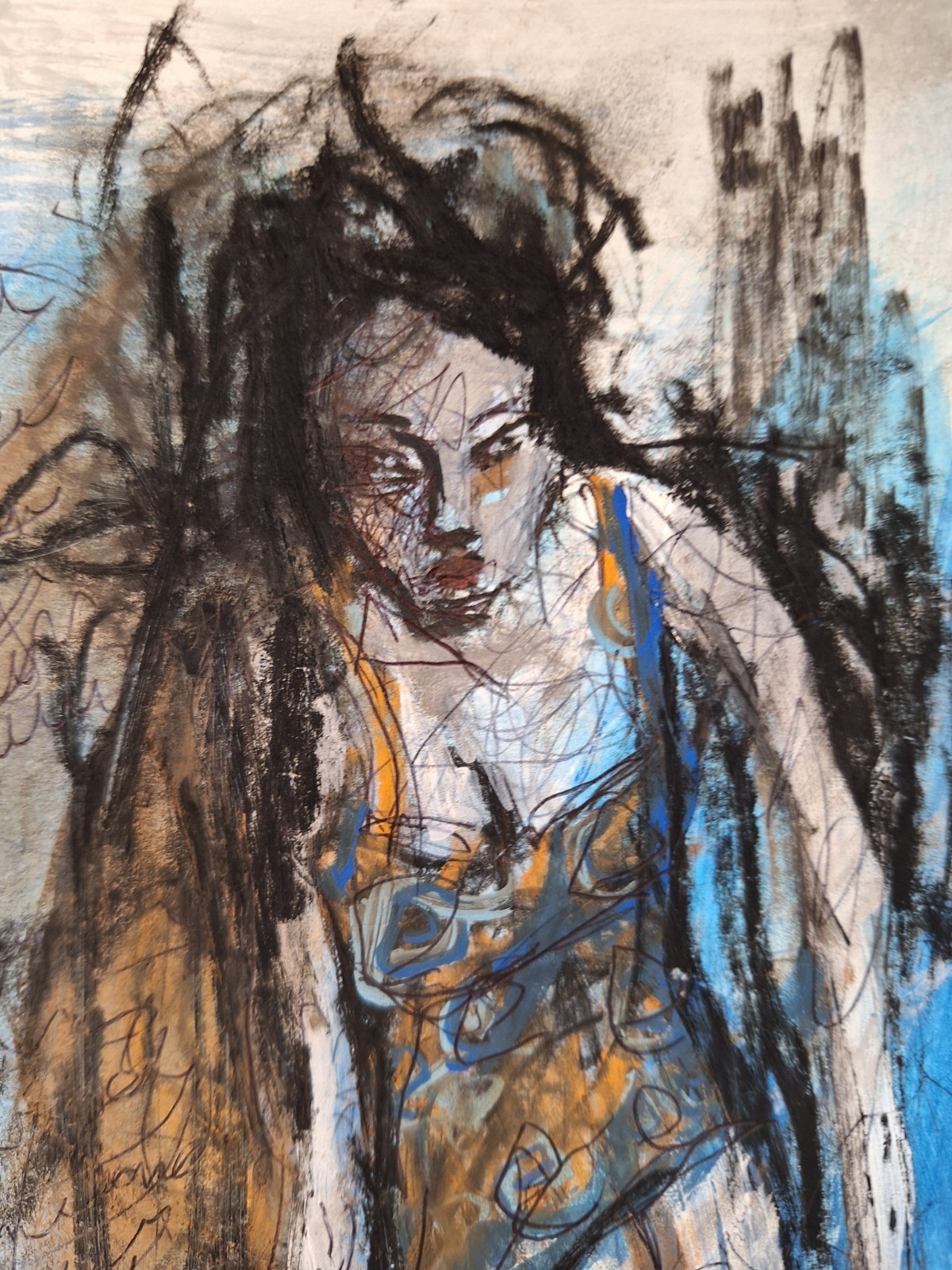 8.5x11 in Woman Remembering When Heavy 103 lb Paper Mixed Media Art