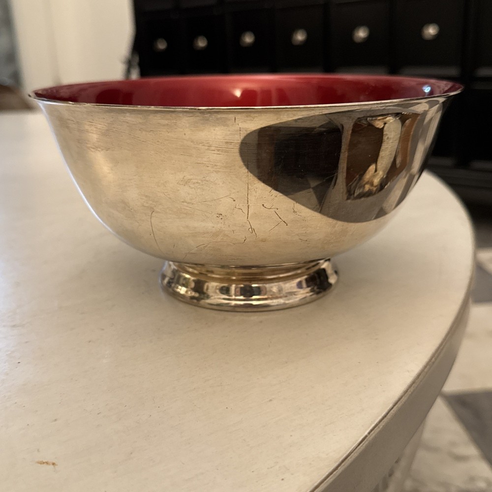 Reed & Barton Red Enamel Silver Plated Bowl - 8” Diameter