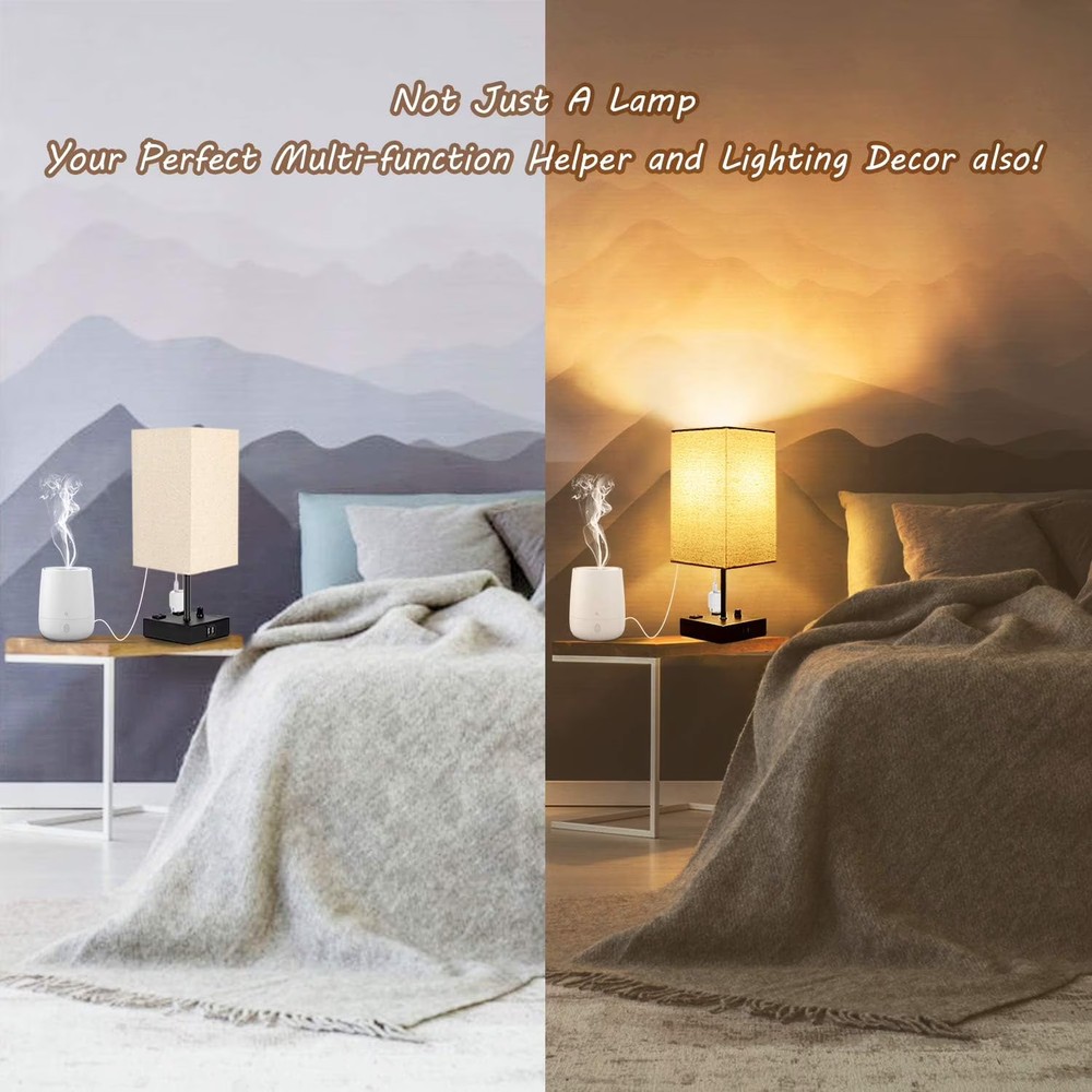 Nordic Hygge Fully Dimmable USB Bedside Table Lamp, 2 Pack