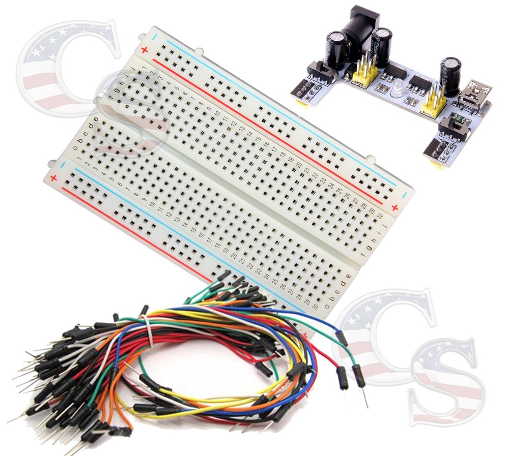 Mini Prototype test board deck & k2 Power Supply & 65 pcs Breadboard Wire cable