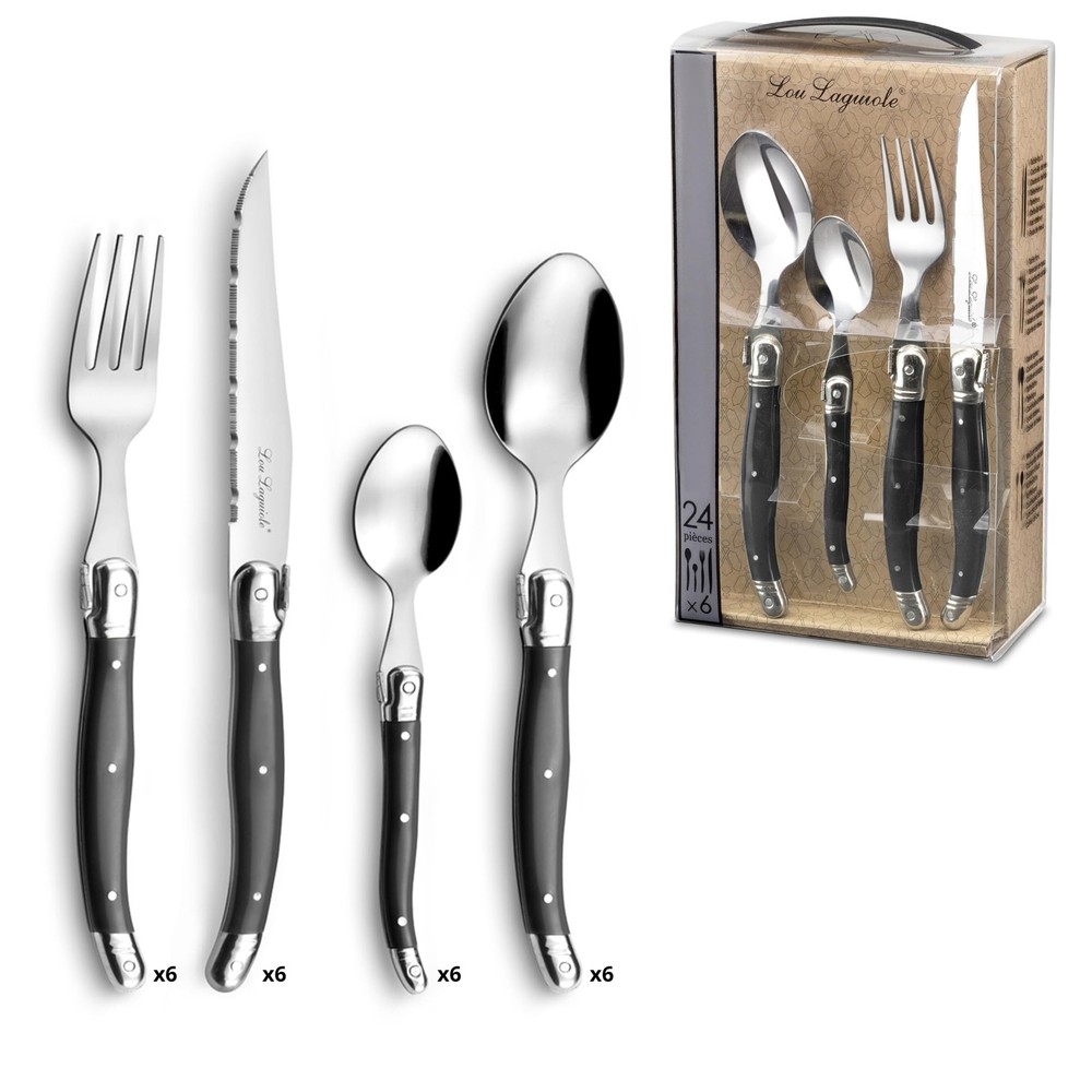 Silverware Set - 24-Piece, Anthracite Grey Tableware - Stainless Steel Flatwa...