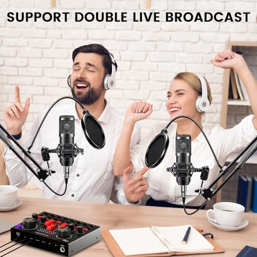 Podcast Equipment Bundle for 2, Audio Interface with Voice Changer Condenser