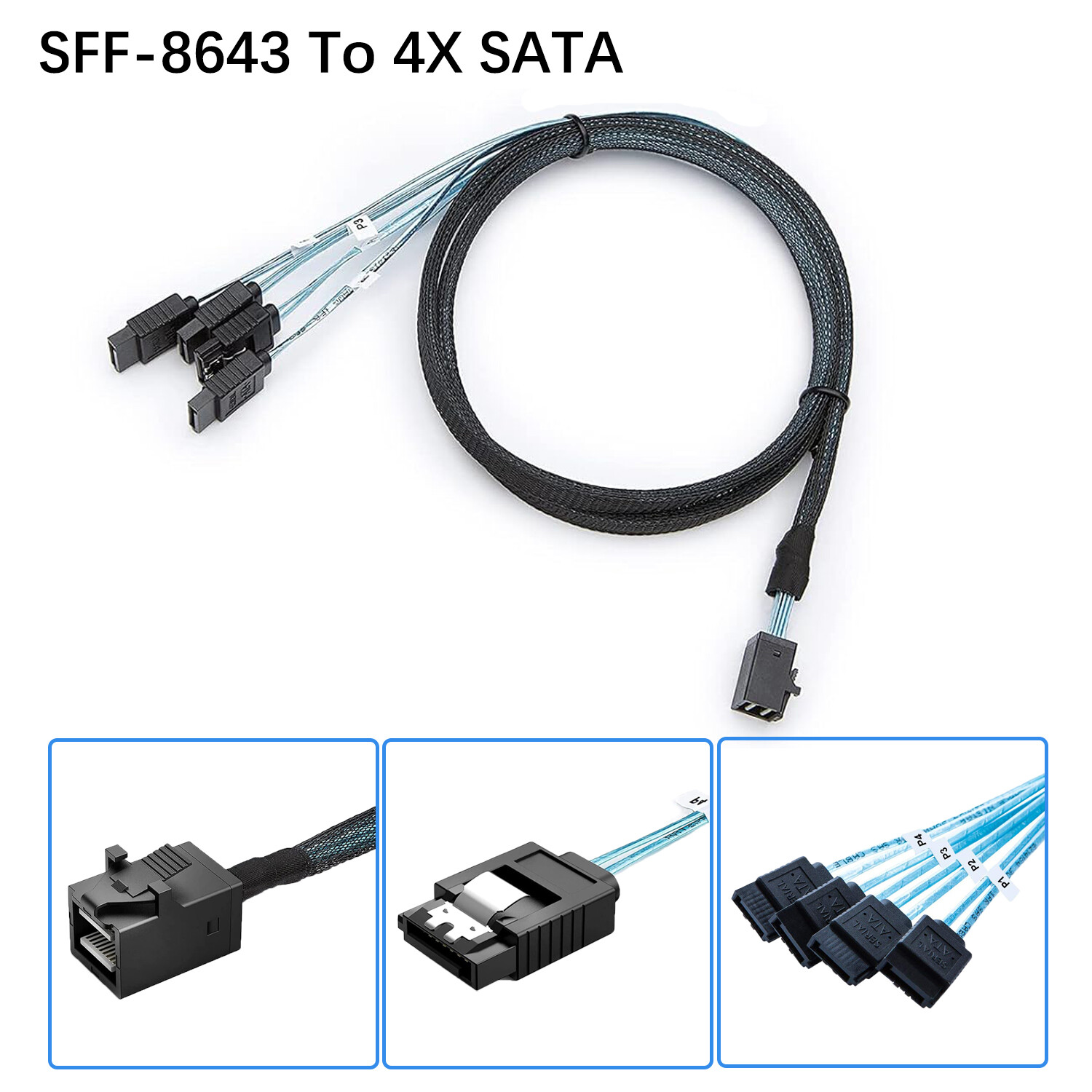 Internal HDD Mini SAS Cable SFF-8643 To 4 SATA Connect to Hard Drive 0.5 or 1M