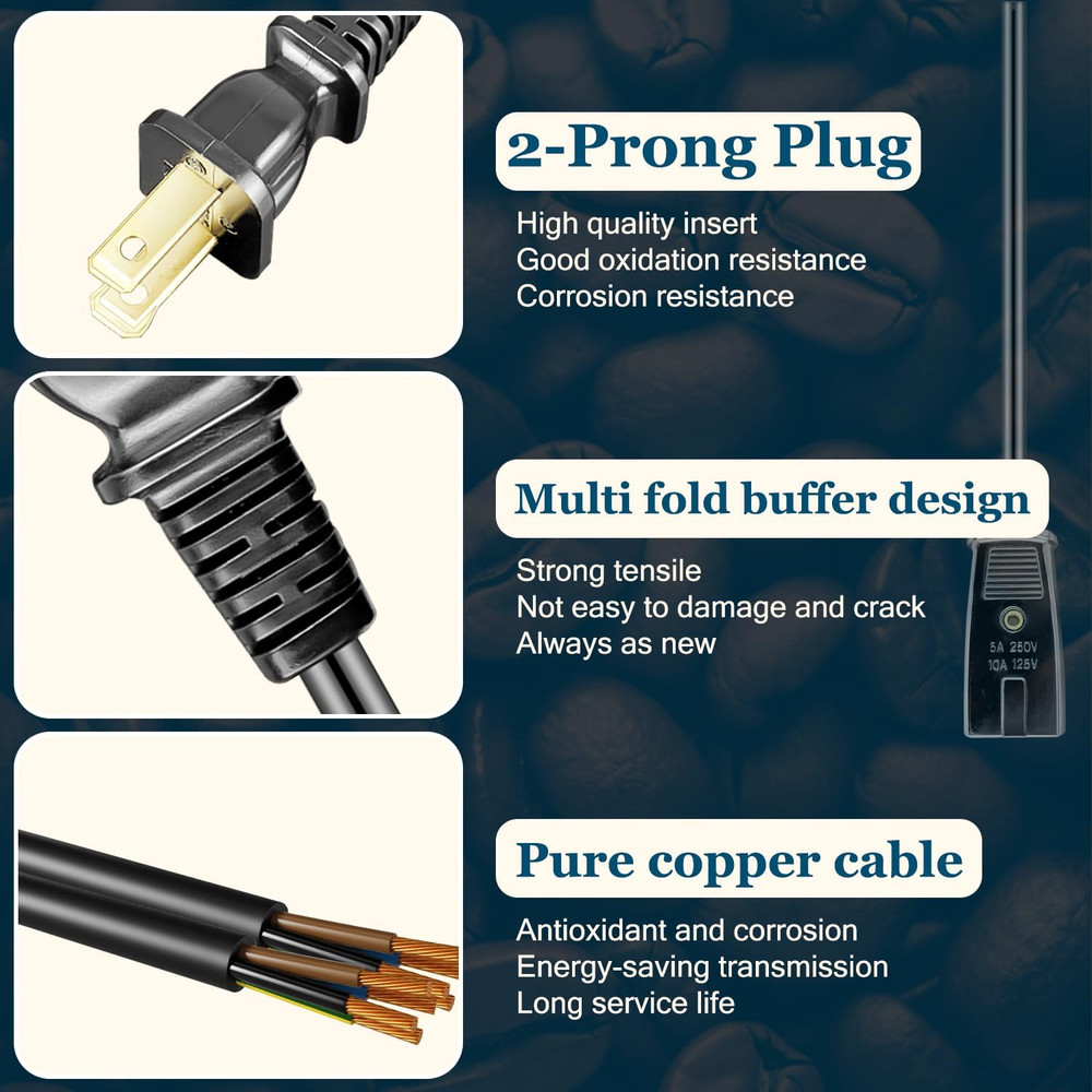 Coffee Percolator Power Cord Black 3ft Length