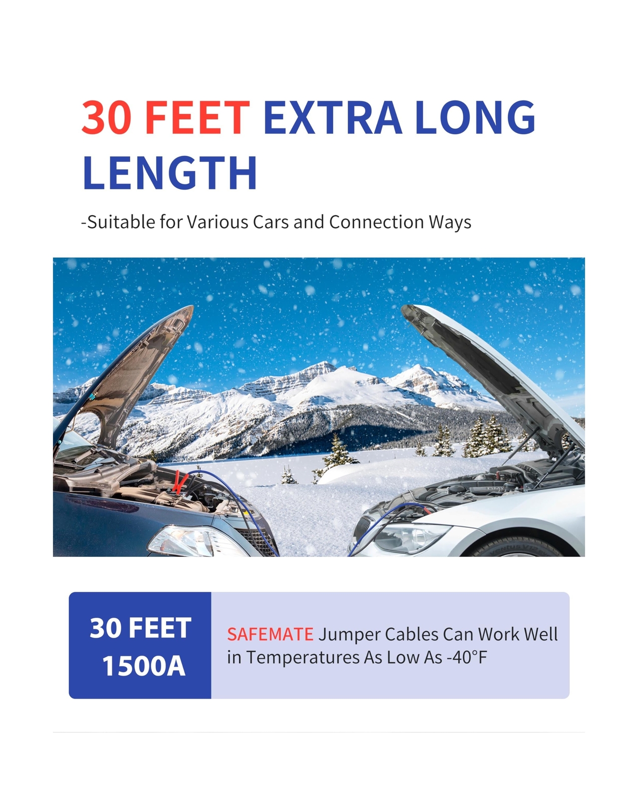 00 Gauge 30 FT Heavy Duty Jumper Cables - 1500Amp Booster Jumper Cable for Ca...