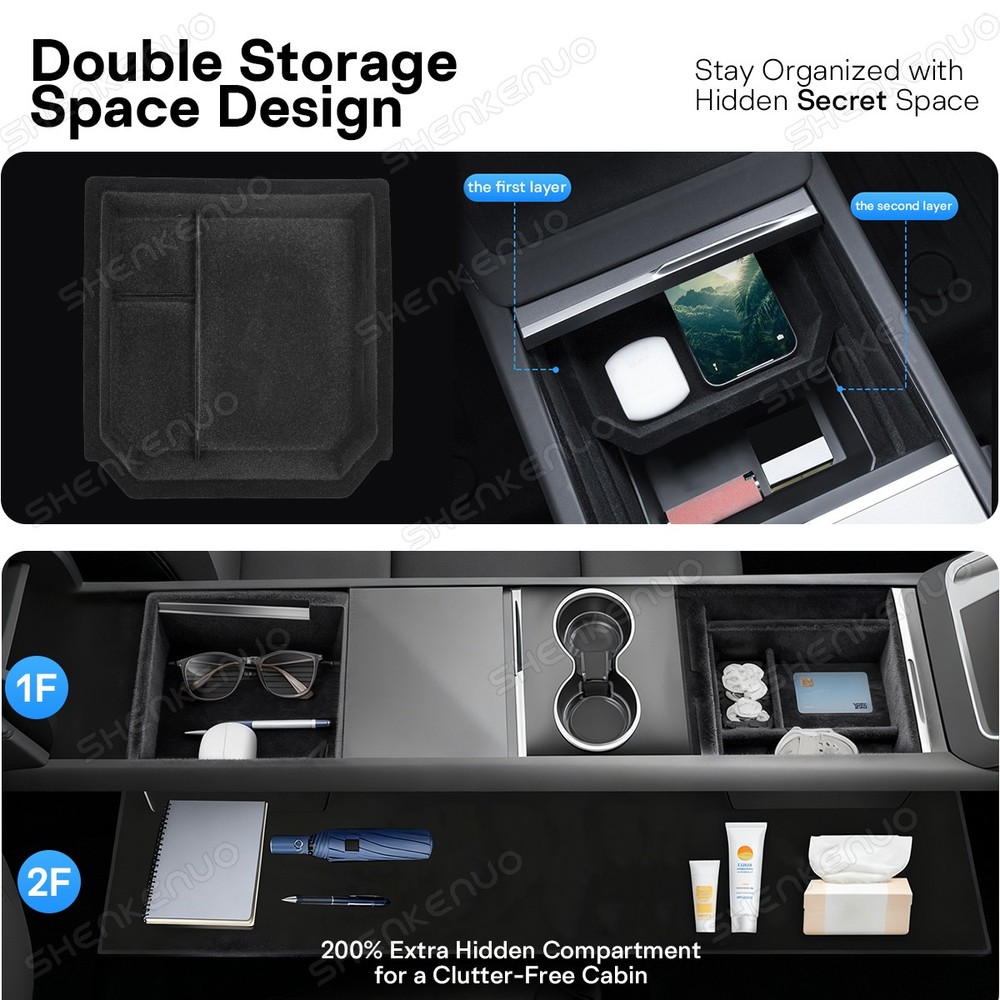 4PCS New Flocked FOR Tesla Model Y Juniper & Model 3 Center Console Organizer