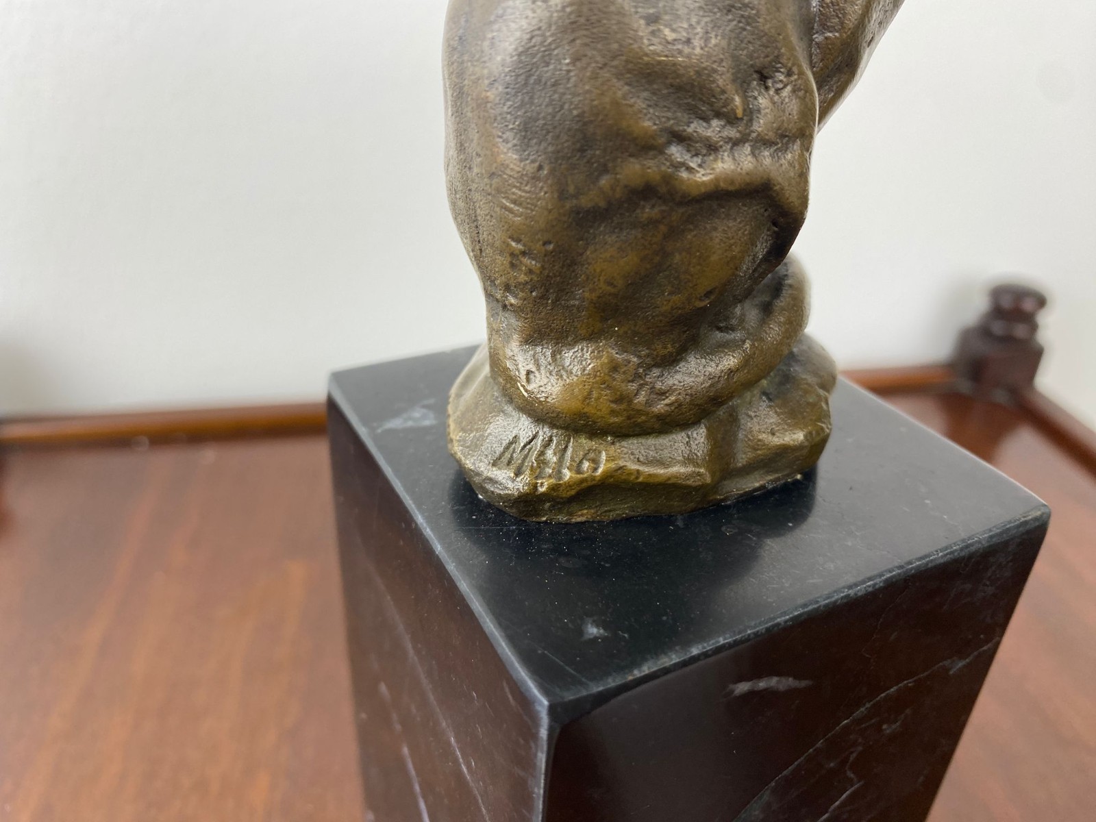 Bronze Sculpture Cat Art Deco on Black Marble Base after Milo