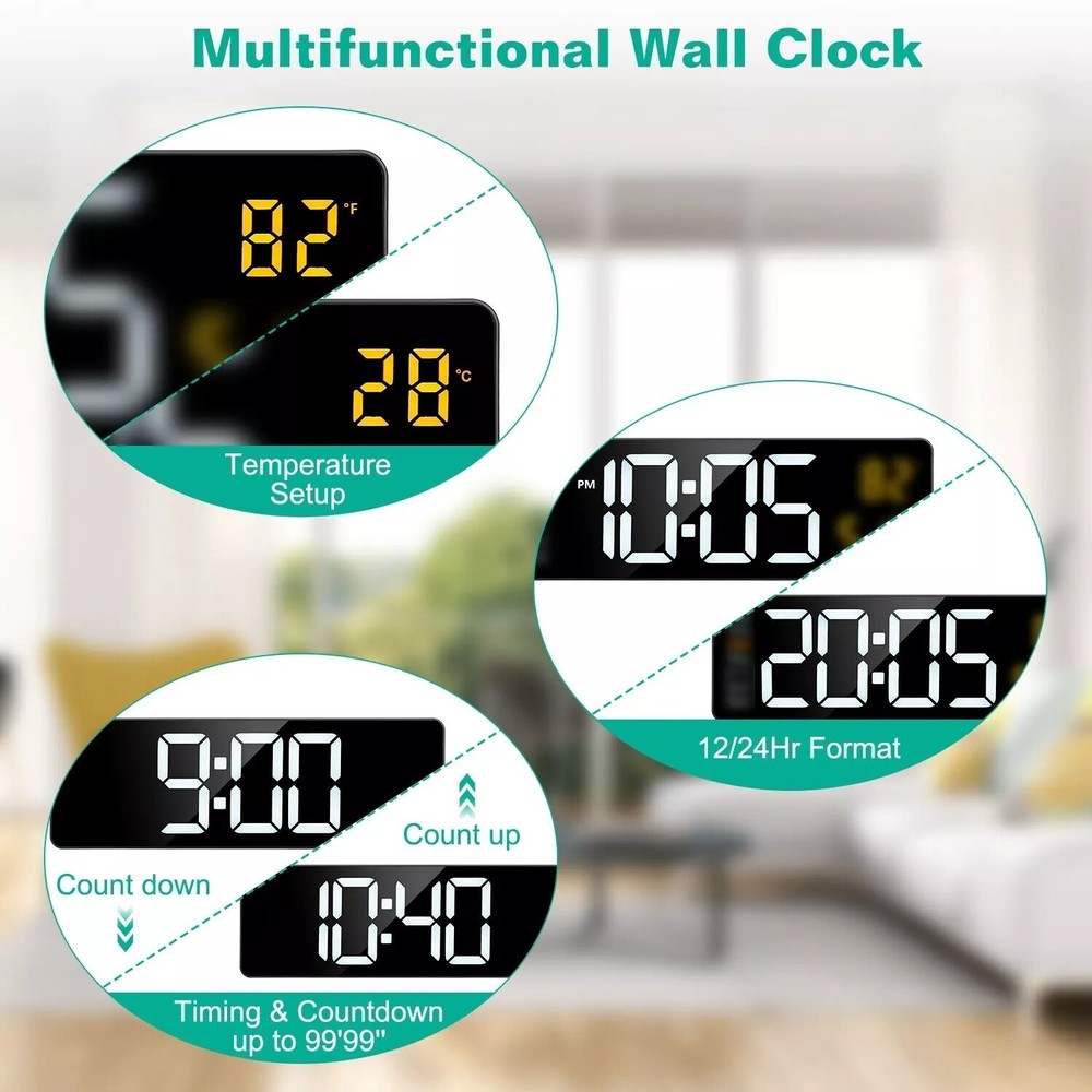 16" Large Digital Wall Clock with Remote, Large Display LED Wall Clock Timer ;