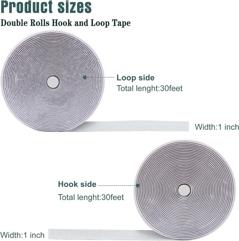 Self-Adhesive 30Ft Hook & Loop Tape Rolls - Multi-Surface Use for Home & Office