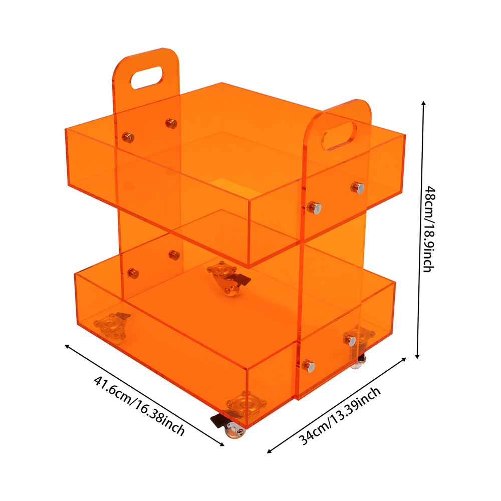 Orange Acrylic Side Table, Storage Rack with Wheels, Acrylic Bedside Table