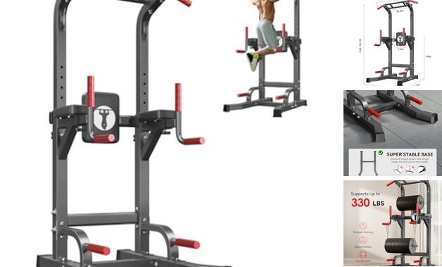 Multi-Function Power Tower Pull Up Bar Station Pull Up Dip Station for Black